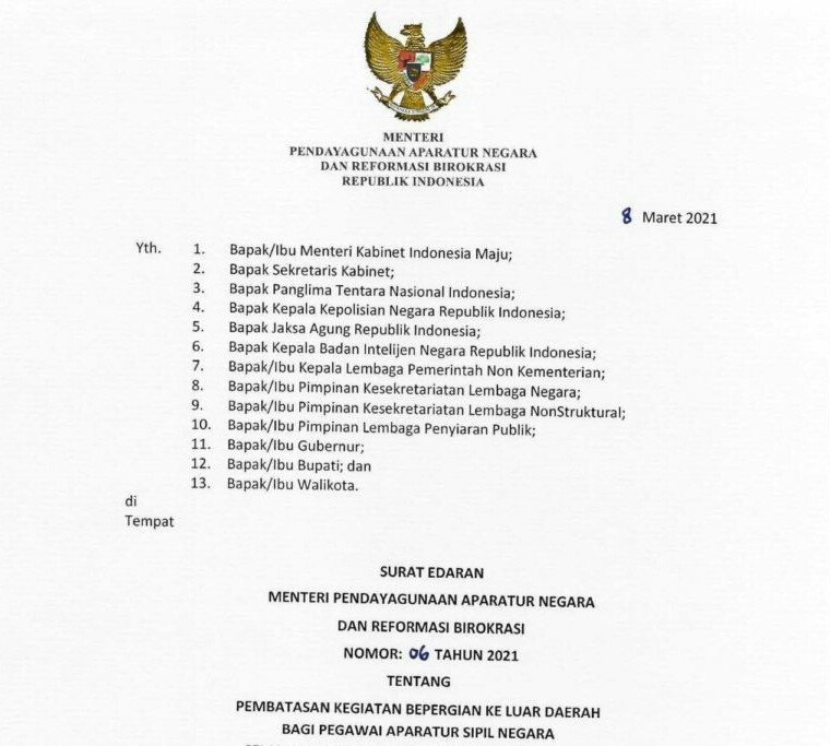 ASN Dilarang ke Luar Daerah Saat Libur Isra Mi’raj dan Nyepi 2021