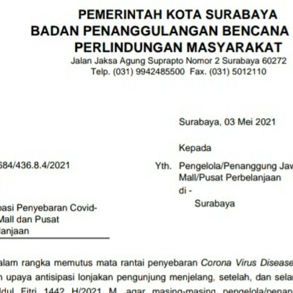 Pengelola Mal di Surabaya Diminta Kendalikan Kapasitas Pengunjung