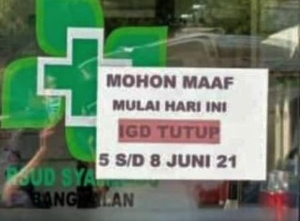 Kasus Covid-19 di Bangkalan Meningkat, Layanan IGD Tutup 4 Hari