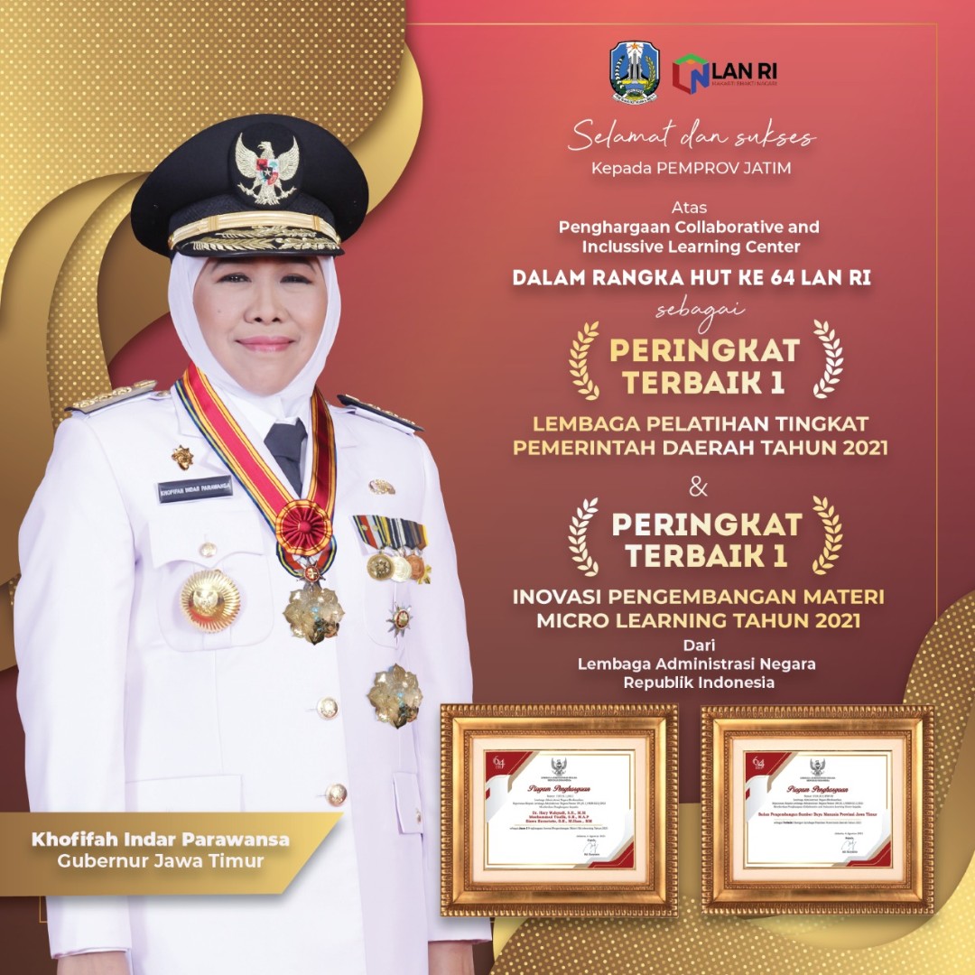 Inovasi BPSDM Antar Pemprov Jatim Raih Dua Penghargaan Terbaik LAN RI