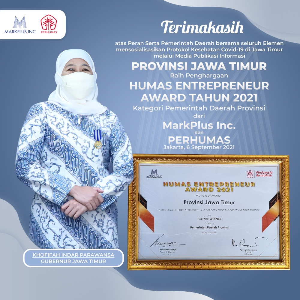 Pemprov Jatim Raih Penghargaan Humas Enterpreneur Award Tahun 2021