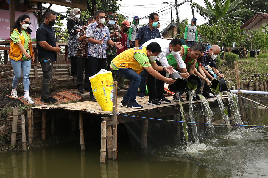 Ribuan Benih Ikan Nila Ditebar di Bozem Jemur Wonosari