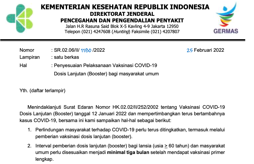 Booster Dapat Dilakukan Setelah 3 Bulan Vaksinasi Dosis Lengkap