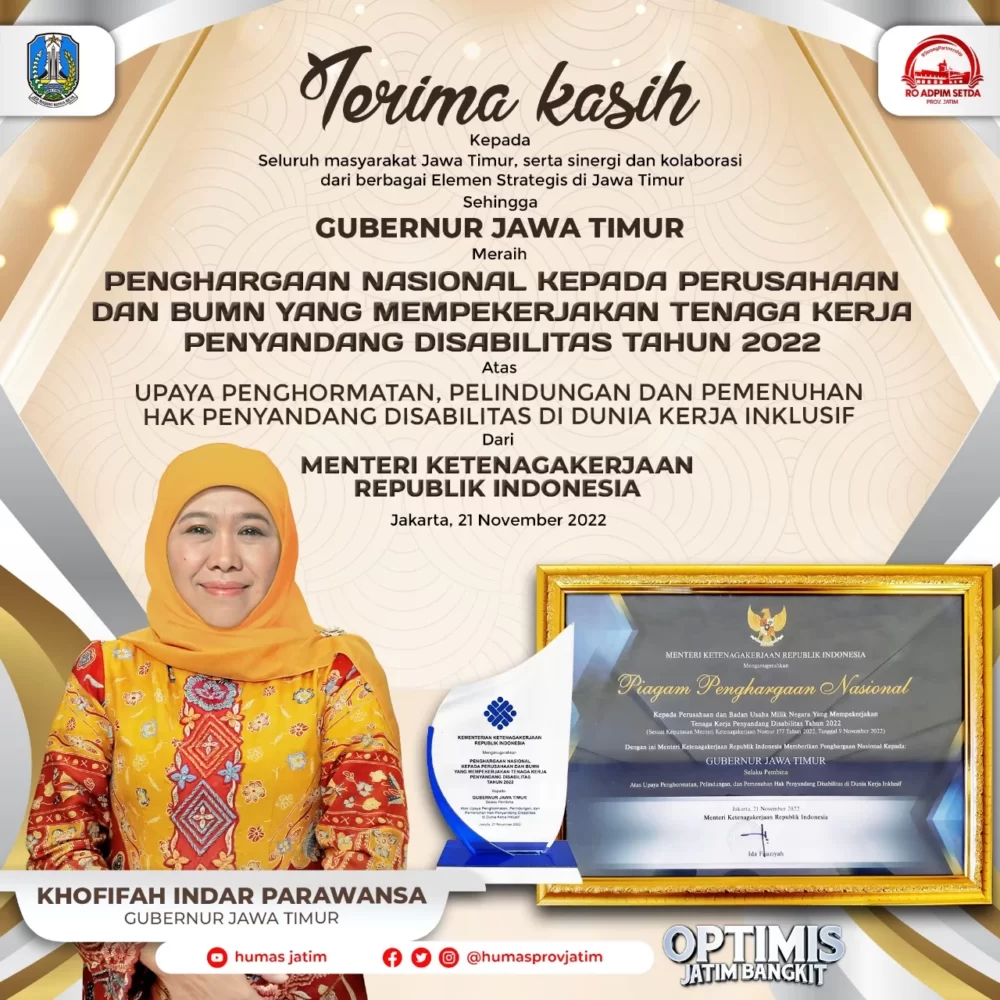 Gubernur Khofifah Terima Penghargaan dari Kemenaker RI