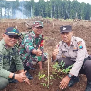 Babinsa Bersama 3 pilar Kelurahan Gombengsari Lakukan Penghijauan