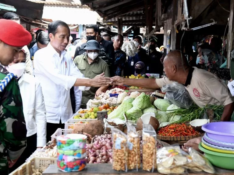 Presiden Jokowi Tinjau dan Cek Harga Kebutuhan Pokok di Pasar Sambonggede