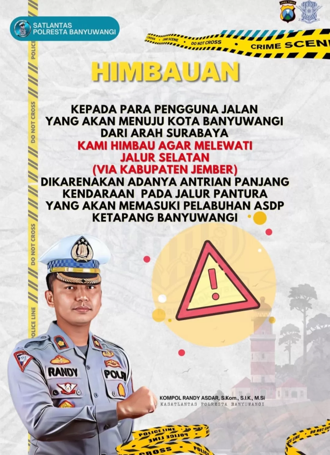 Hindari Macet Antrean Pelabuhan Ketapang, Kasat Lantas Polresta Banyuwangi Imbau Warga Lewat Jalur Selatan