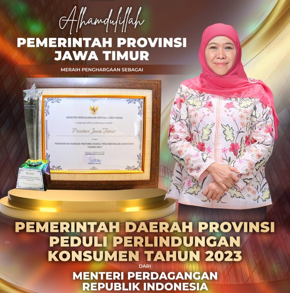 Jatim Raih Penghargaan Provinsi Peduli Perlindungan Konsumen 2023 dari Kemendag