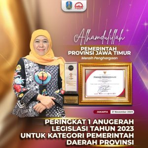 Pemprov Jatim Raih  Anugerah Legislasi 2023 Kemenkumham RI