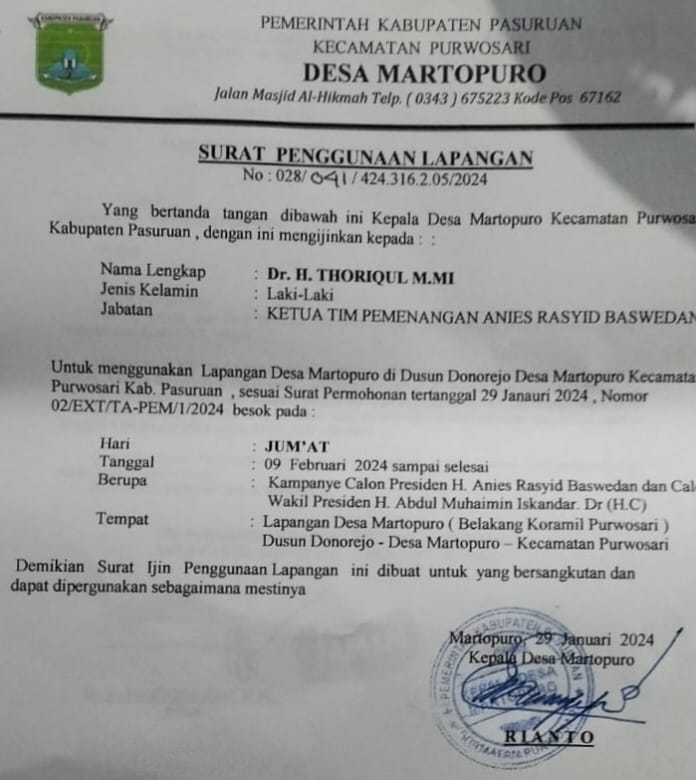 Marwah Ketua DPC PKB Tercoreng, Kampanye AMIN Di Martopuro-Purwosari Batal