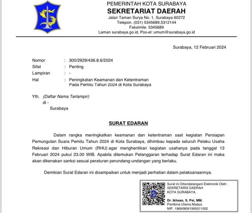 Jelang Pencoblosan, Malam Ini Semua Tempat Hiburan Harus Tutup