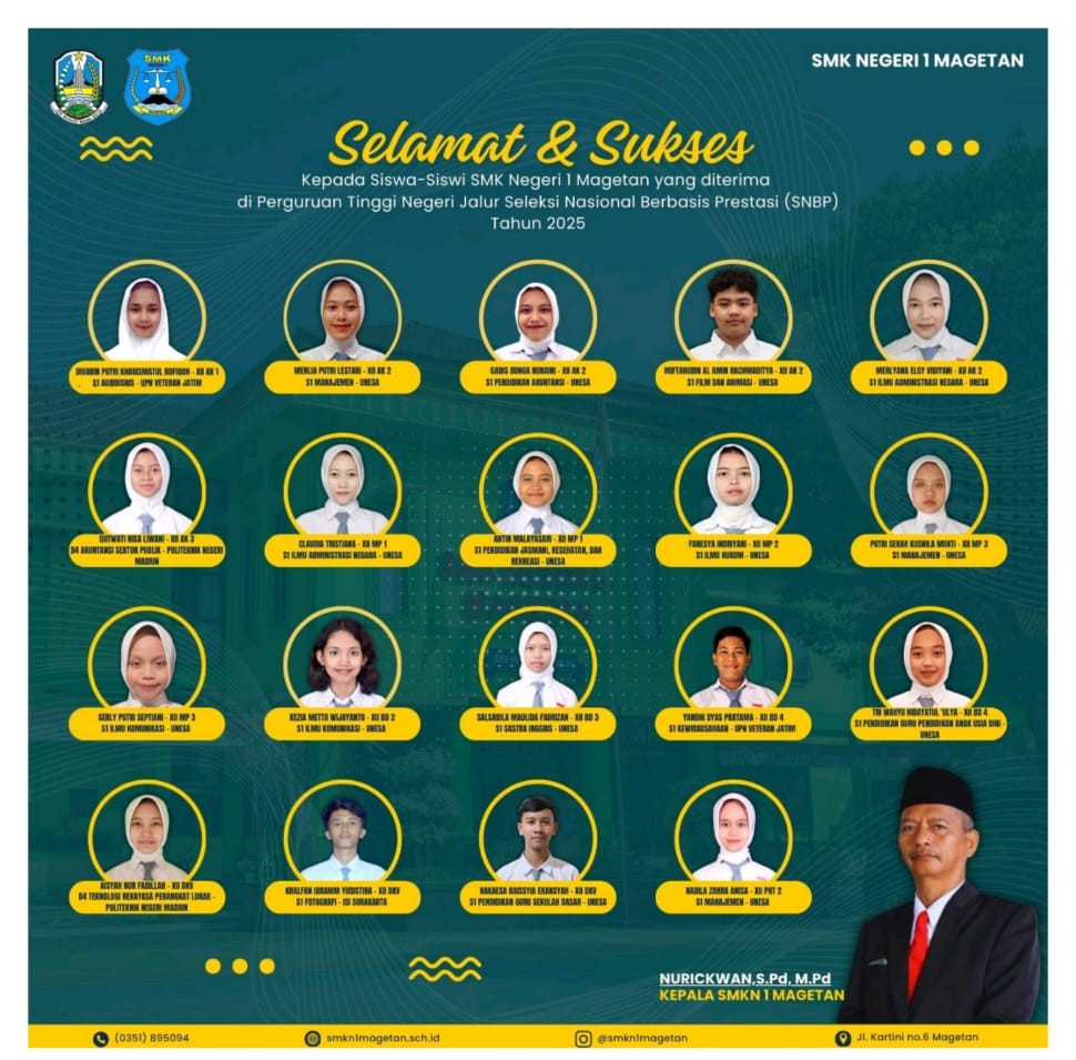 19 Peserta Didik SMKN 1  Lolos SNBP Dan Siswa Terbanyak Dari SMK Se Kabupaten Magetan