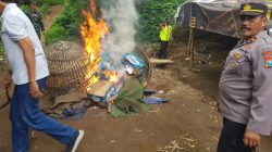 Polres Mojokerto Gerebek dan bakar Arena judi sabung Ayam di Trowulan-Mojokerto