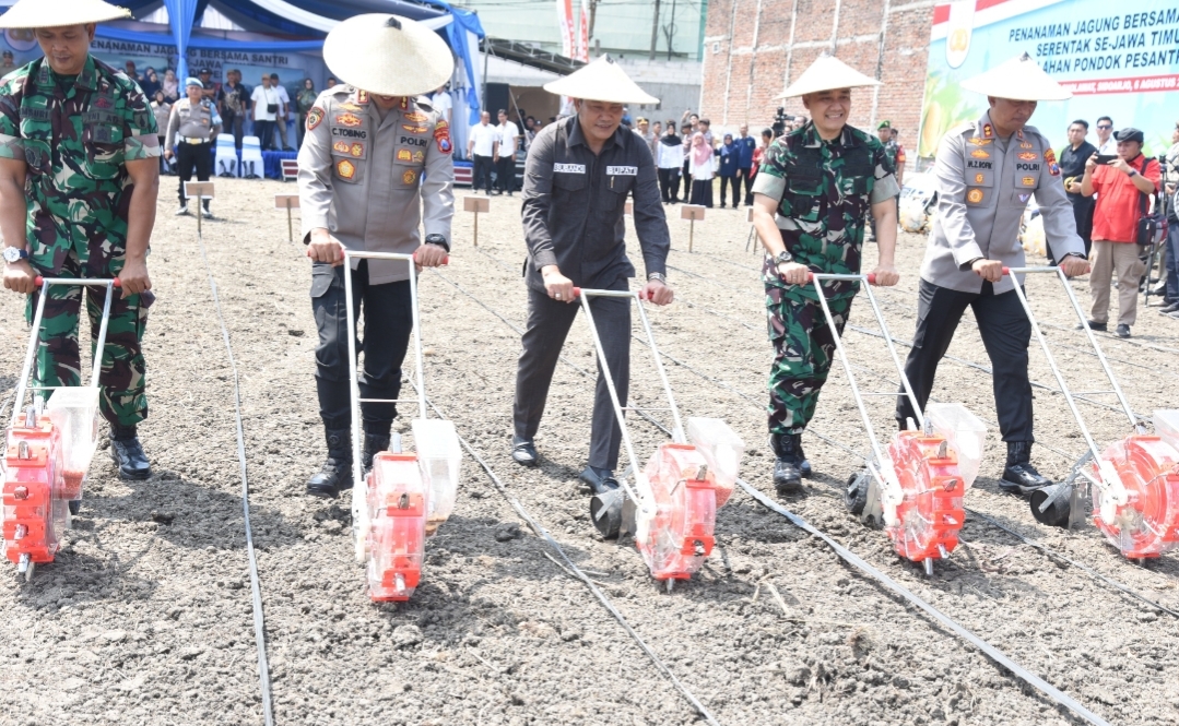 Dukung Swasembada Pangan Nasional, Bupati Subandi dan Santri Gus Ali Tanam Jagung 