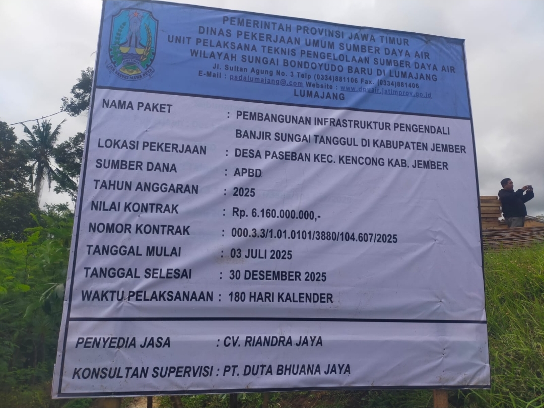 Pemprov Jatim Lewat Balai Bondoyudo Baru Lumajang Gelontorkan Rp21.7 Miliar untuk Infrastruktur Sungai Tanggul Jember