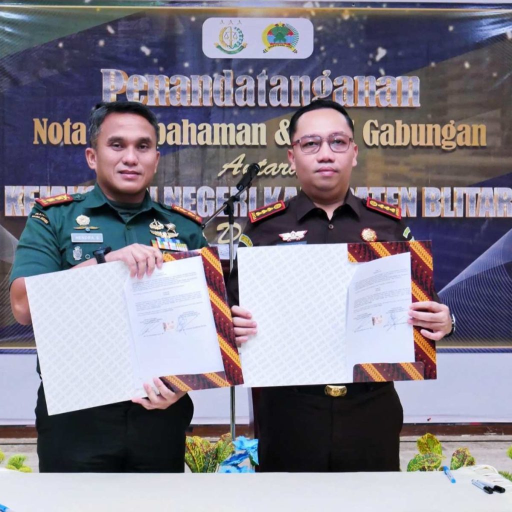 Kodim 0808 dan Kejari Kabupaten Blitar Teken Perjanjian Kerja Sama Penegakan Hukum
