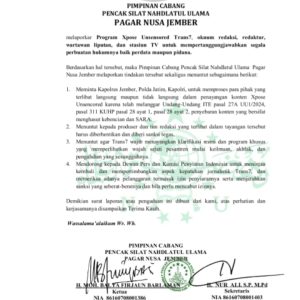 Pagar Nusa Jember Laporkan Program Xpose Trans7 ke Polisi, Tegaskan Pembelaan Terhadap Pesantren dan Kiai