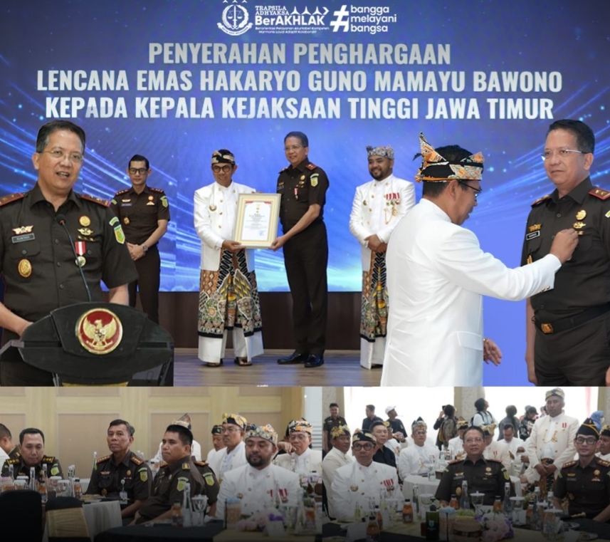 Kejati Jatim Dr. Kuntadi Terima Penghargaan Lencana Emas “Hakaryo Guno Mamayu Bawono” dari Pemkot Batu