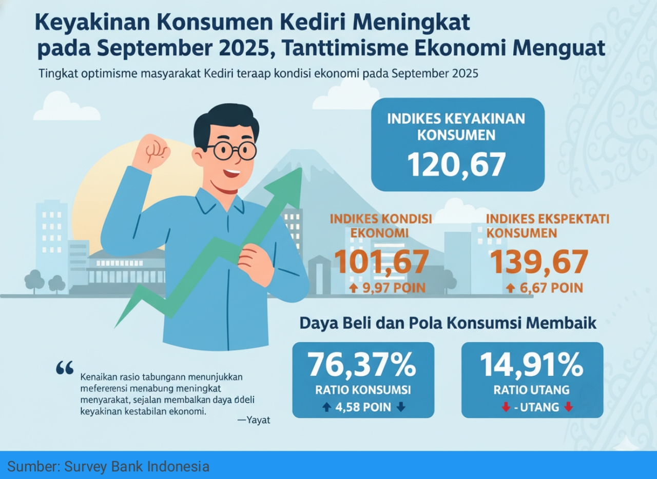 Optimisme Ekonomi Warga Kediri Menguat, Keyakinan Konsumen Tembus Level 120,67 pada September 2025
