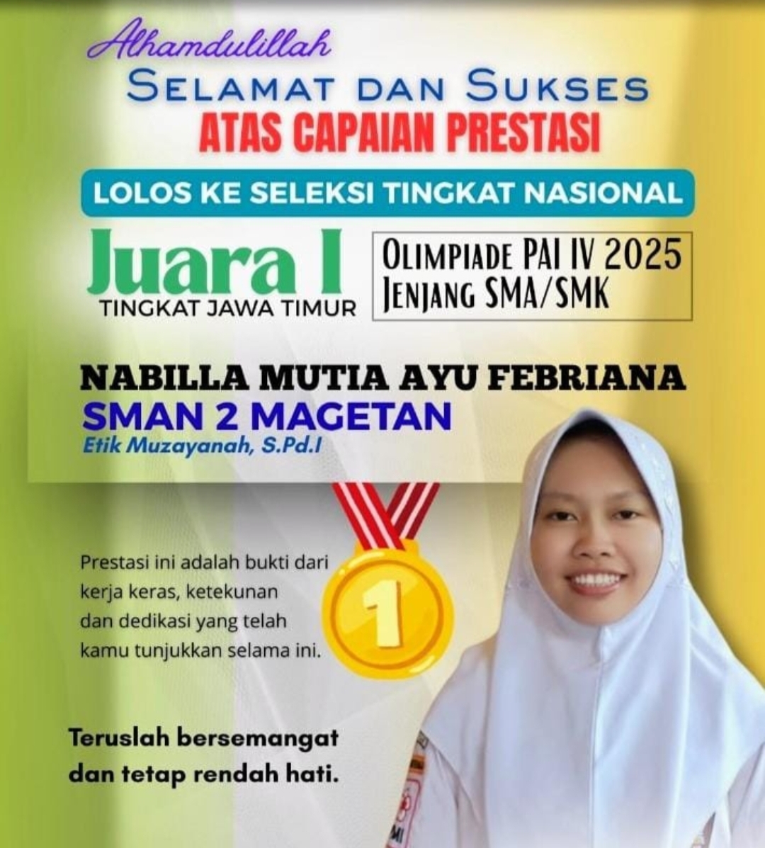 Nabila Siswa SMAN 2 Magetan maju Ke Tingkat Nasional Olimpiade PAI