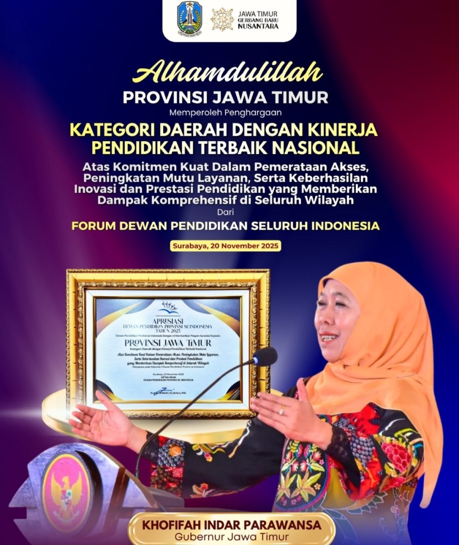 Pemprov Jatim Raih Penghargaan Kategori Daerah dengan Kinerja Pendidikan Terbaik Nasional, Ini Kata Gubernur Khofifah
