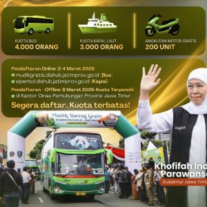 Pemprov Jatim Siapkan 7.000 Kuota Mudik Gratis Lebaran 2026 ke 20 Daerah