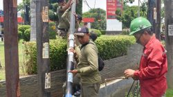 Satpol PP Surabaya Tertibkan 18 Tiang Kabel FO Liar di Jalan Panjang Jiwo
